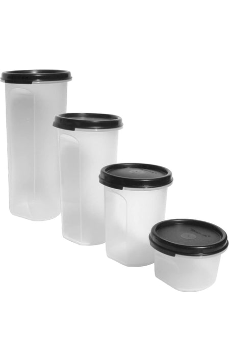 Tupperware Modular Mates Round Containers Set of 4 Sizes Black Seals