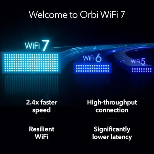NETGEAR Orbi 770 Series Tri-Band WiFi 7 Mesh Network System (RBE773) - Router + 2 Satellite Extenders, Security Features, Up to 11Gbps, Covers up to 8,000 sq. ft., 100 Devices, 2.5 Gig Internet Port