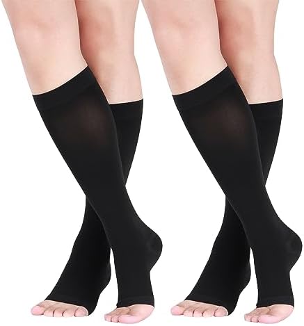 LIN PERFORMANCE Compression Socks for Women and Men Knee High Open Toe Medical Compression Stockings Varicose Vein Swollen legs Travel
