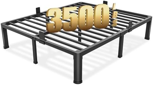 14 inch Queen Bed Frame with Round Corner Legs Mattress Slide Stopper,3500 lbs Heavy Duty Metal Platform,Steel Slats Support,No Box Spring Needed,Easy Assembly,Noise Free