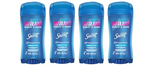 Secret Outlast Clear Gel Antiperspirant Deodorant for Women, Completely Clean, 2.6 oz (Pack of 4)