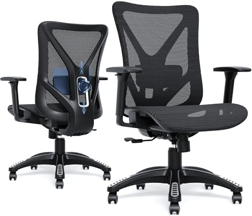 Ergonomic Office Chair, Mesh Computer Desk Chairs with Adjustable Lumbar Support, 3D Armrests, Tilt Function, Comfy Wide Seat, Swivel Executive Work Task Chair for Company and Home