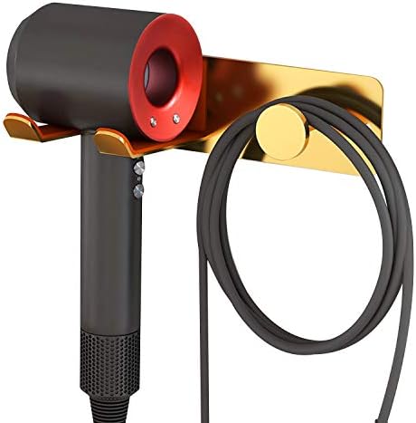 FLE Hair Dryer Holder - Wall Mount Rack Organizer for Dyson Supersonic, Gold