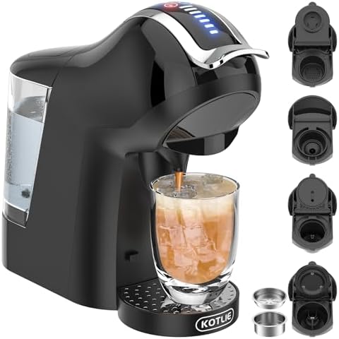 KOTLIE Espresso 5in1 Single Serve Coffee Maker, 19Bar Cappuccino&Latte Maker, Cold&Hot Brewing Coffee Machine for K*cup/NES*presso Original/D*olce G*usto/Ground Coffee/44mm ESE(Black)