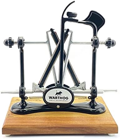 Warthog V-Sharp Elite Knife Sharpeners with Deluxe Wooden Base, 325 Grit Diamond Rods with Adjustable Angles, Professional Knife Sharpener System, Metal Frame Construction, Black