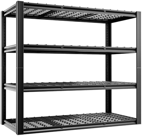 4-Tier 60”W Garage Shelving Heavy Duty 2500LBS Garage Storage Rack 60" W Basement Warehouse Storage Shelves Units Adjustable Metal Shelf for Garages(Black)
