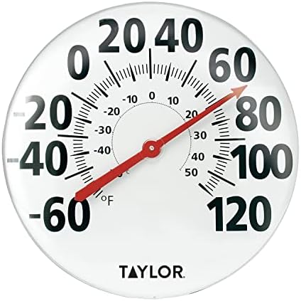 Taylor Extra Large Metal Wall Indoor Outdoor Thermometer, Easy to Read Numbers for Patio, Pool, and Indoor Areas, 18 inch, White