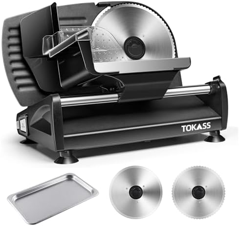 Meat Slicer, 200W Electric Food Slicer with 2 Removable 7.5" Stainless Steel Blades and Stainless Steel Tray, Child Lock Protection, Adjustable Thickness, Food Slicer Machine for Meat Cheese Bread