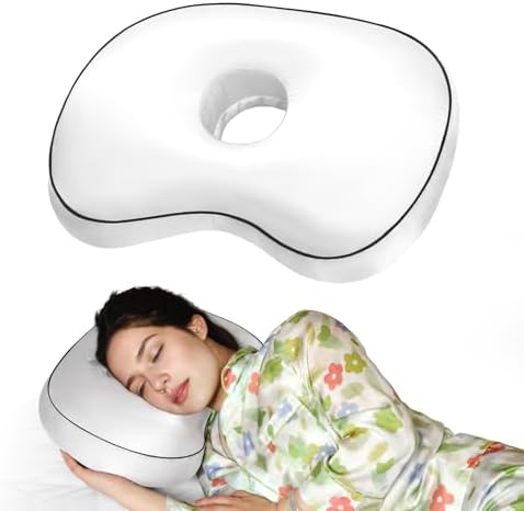 Ear Piercing Pillow for Side Sleepers, Orthopedic Support with Ear Hole Pain Relief & Removable Cover, 12x19 Inch for Pierced Ears