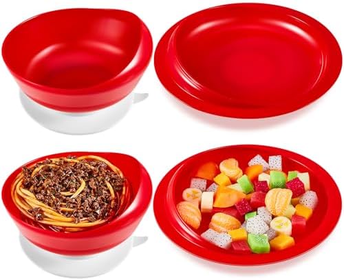 Hushee 2 Set Spill Proof Scoop Bowl and Plate Set with Suction Base Adaptive Self Feeding Dinnerware for Elderly Disabled Handicapped Adults from Parkinsons, Dementia, Stroke, Tremors