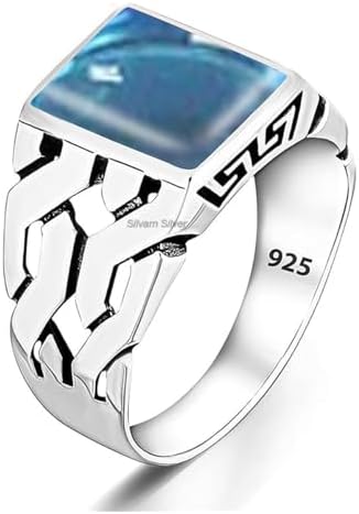 Solid 925 Sterling Silver Rectangle Shape Gemstone Men Signet Rings, Beautiful Handcrafted Anniversary, Christmas Gift for Fathers, Son, Boyfriend, Friend