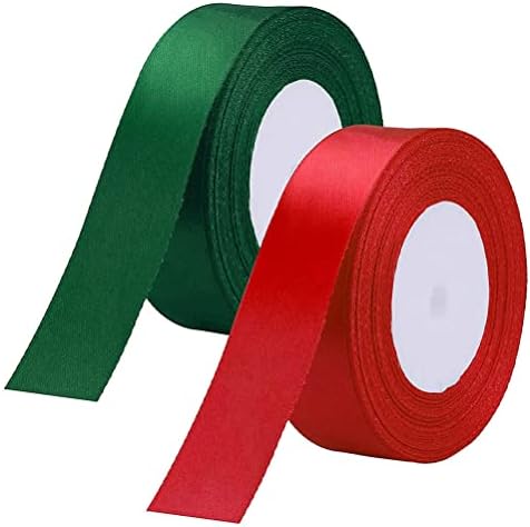 2 Rolls Christmas Ribbon 1.6 Inch X 50 Yards Red and Forest Green Ribbon Polyester Satin Ribbons Wide Holiday Ribbons for Wreaths Christmas Trees Gift Wrapping Crafts