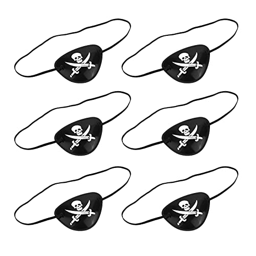 Prasacco 6 Pieces Black Pirate Eye Patch Eye Patches 3D Adjustable One Eye Skull Patch Pirate Captain Eye Patch for Adults Kids Skull Crossbone Eye Patch for Halloween Christmas Pirate Theme Party