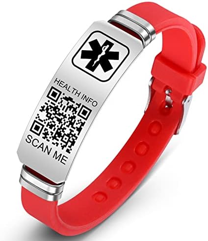 Medical Bracelets for Men Women with QR Code Medical Alert ID Bracelets for Sport Travel - Silicone Waterproof Wristband Fits Wrists Up to 8 inches - More Space Custom Emergency Medic ID Alert Information