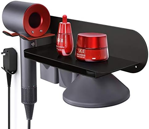 FLE Hair Dryer Holder Wall Mounted with Shelf - Hair Dryer Holder Rack Organizer Compatible for Dyson Supersonic Hair Dryer,Black…