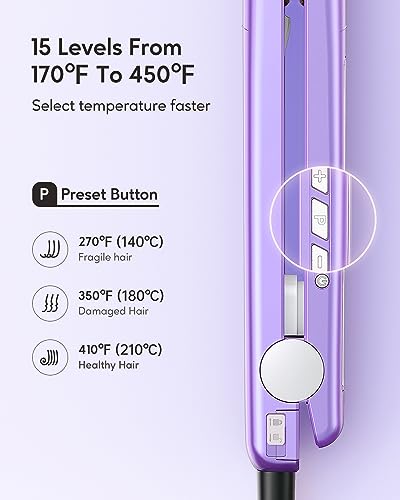 Wavytalk Pro Flat Iron Hair Straightener, 100% Pure Titanium Flat Iron for Easy Glide, Straightener and Curler for All Hairstyles, Dual Voltage Flat Iron for Hair (Purple)