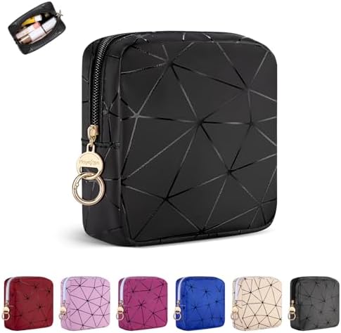 4.5" Mini Makeup Bag, Black Small Cosmetics Bag for Purse, Portable Makeup Pouch with Zipper for Women Girls, Christmas/Birthday/Wedding/Party Gifts (Black, Small)