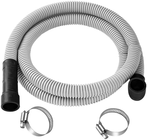 6 FT Dishwasher Corrugated Drain Hose Kit Universal Fit for 5/8 Inch, 7/8 Inch, 1 Inch OD Dishwasher Discharge Hose with 90 Degree Elbow with Clamps, 91227