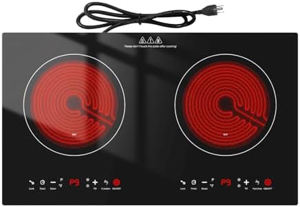 2400w Electric Cooktop, 24" Electric Stove 2 Burner Hot Plate Built-in Double Burner Cooktop with LED Touch Screen,9 Heating 9 Temperature,Kids Lock & Timer,Suitable for all Pans