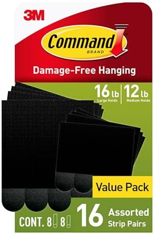 Command Medium and Large Picture Hanging Strips, Damage Free Hanging Picture Hangers, No Tools Wall Hanging Strips for Living Spaces, Black, 8 Medium Pairs and 8 Large Pairs