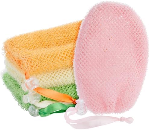 Juvale Bar Soap Pouch - 4 Pack, 3.5 x 6 in, Pink Orange White Green - Exfoliating Mesh Soap Bag & Foaming Shower Scrubber