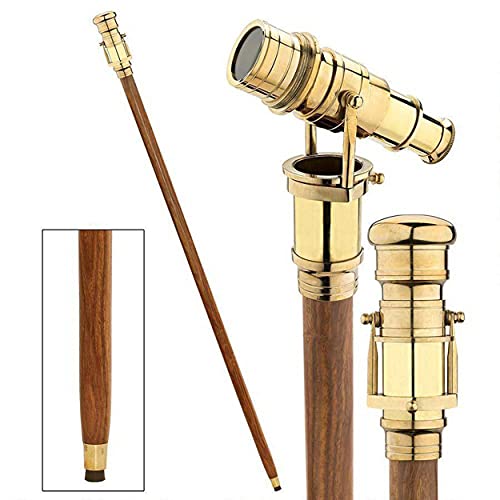 5MOONSUN5's Brass Walking Stick Vintage Handle Victorian Telescope Head Foldable Steampunk Accessories Wooden Walking Stick Cane for Men and Women Polish finish