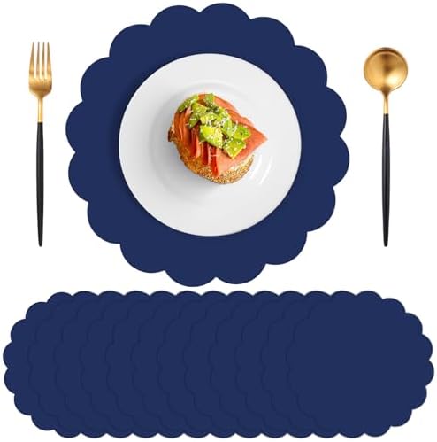 120 Pcs Navy Blue Paper Placemats, 13.5 Inch Graduation Scalloped Placemat Disposable Table Place Mats Decorative Paper for Birthday Wedding Banquet Graduation Celebration Party