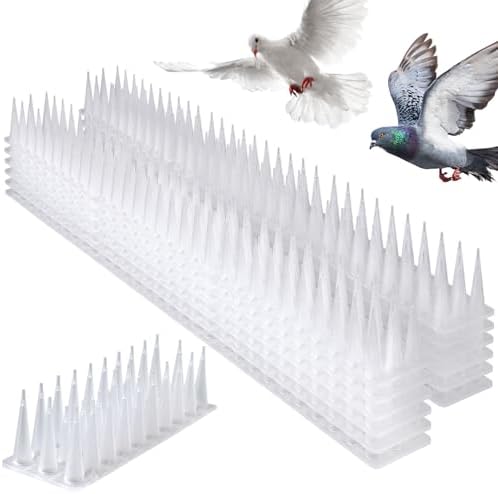 TOBWOLF 12 Pack Bird Spikes, Plastic Fence Spikes for Small Birds Pigeon Squirrel Raccoon, No More Bird Nests & Poop, Pigeon Spikes for Garden Fence Wall Railing Roof - White