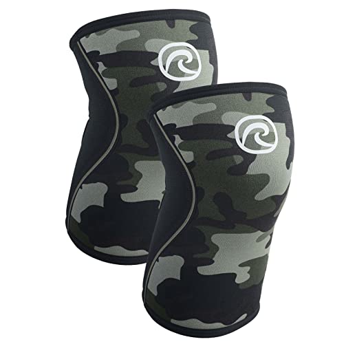 Rehband RX Knee Support for Strength Training & Fitness - 7mm Neoprene Knee Sleeve, Flexible & Non-Slip, Knee Sleeve for Men & Women, Colour:Camo - 1 Pair, Size:X-Large