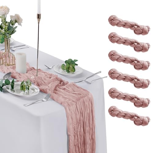 6 Pack Dusty Pink Cheesecloth Table Runner 9ft,17 x 108 inch Gauze Table Runners Rustic Romantic Wedding Runner for Wedding Bridal Shower Fall Decoration