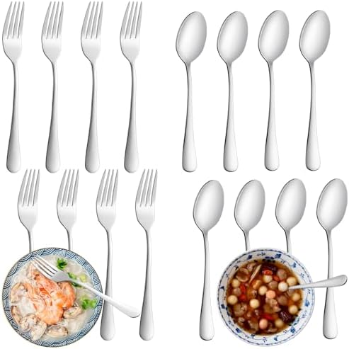 24 Pcs Forks and Spoons Silverware Set, Food Grade Stainless Steel Flatware Cutlery Set for Home, Kitchen and Restaurant, 12 Dinner Fork(8") and 12 Teaspoon(6.7"), Mirror Polished, Dishwasher Safe