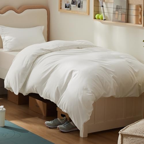 Bedsure Duvet Cover Twin/Twin XL Size - Soft Double Brushed Bedding Set for Kids & Adults, Zipper Closure, 2 Pieces, Includes 1 Duvet Cover (68"x90") & 1 Pillow Sham, NO Comforter, Ivory White