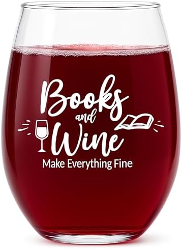 Book Lovers Gifts for Women – Stemless Wine Glass for Readers – Funny Bookish Gift, Christmas & Stocking Stuffer for Women Who Love Books and Wine – Books and Wine Make Everything Fine