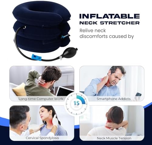 Inflatable Neck Stretcher for Instant Neck Pain Relief Chiropractor Recommended, Adjustable Cervical Neck Traction Device for Pinched Nerve Neck Relief
