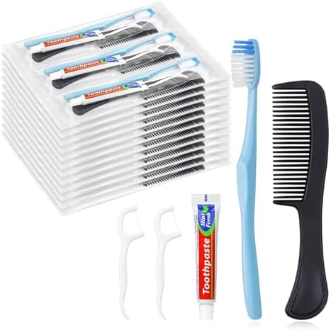100 Sets Disposable Toothbrushes with Toothpaste Floss Comb Individually Wrapped, Disposable Toothbrush Bulk, 10g Toothpaste,Dental Floss,6in Comb Bulk Toothbrush Kit for Homeless,Airbnb,Hotel