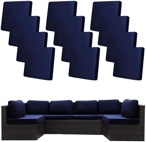 12Pcs Stretch Patio Cushion Covers Outdoor Cushion Covers,for Outdoor Couch Cushion Covers Replacement,Outdoor Sofa Covers Patio Slipcovers Couch Cover,Washable Furniture Cover (Navy Blue,Cover Only)