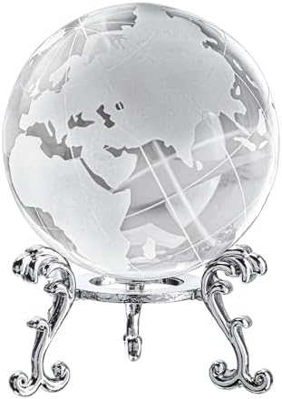 60mm World Globe Crystal Earth Ball Paperweight with Stand Glass Sphere Display Globe Ball Christmas Decor for Home Office Desk