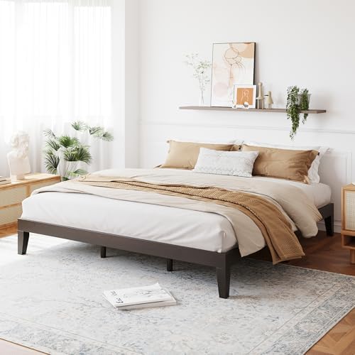 COLAMY 12 Inch King Size Platform Bed Frameï¼ŒSturdy Wood Bed Frame with Wood Slat Support, No Box Spring Needed, Easy Assembly(Espresso)