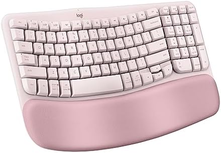 Logitech Wave Keys Wireless Ergonomic Keyboard with Cushioned Palm Rest, Comfortable Natural Typing, Easy-Switch, Bluetooth, Logi Bolt Receiver, for Multi-OS, Windows/Mac - Rose (Renewed)