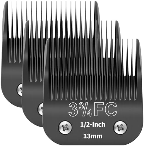 3-3/4FC Detachable Pet Dog Grooming Blades, Compatible with Ainds, Oster A5, Wahl KM-10 and Other Series Clippers, Size: 3-3/4FC Blade 1/2-Inch 13mm Cut Length. Black-3Pcs.