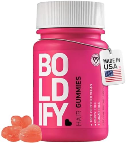Boldify Hair Growth Gummies - Sugar-Free Biotin Gummies - Fast-Acting Vegan Vitamins for Skin, Nails, and Hair - 5000mcg Biotin/Serving, 30-Day Supply - Natural Strawberry Flavor