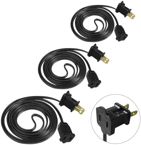 3 Pack 6 FT Polarized Extension Cord, US AC 2-Prong Black Male/Female Outlet 20AWG Saver Power Extension Cord Cable for Halloween Christmas Decorations Lights Connection, 125V Max.5A(432 Watts)