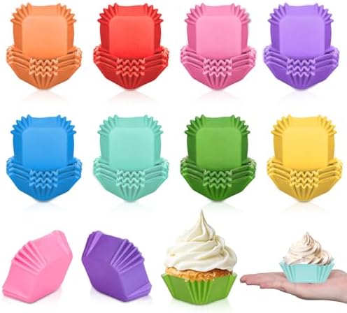 400Pcs Colorful Square Cupcake Liners Rainbow Color Baking Cups Square Muffin Cupcake Wrappers for Party Supplies