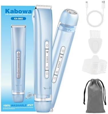 2 in 1 Bikini Trimmer for Women Dual Head Electric Razors IPX7 Waterproof Wet & Dry Use, Electric Shaver for Women Private Area Facial Body Underarm Leg Arm Hair Remover for Pubic Hair