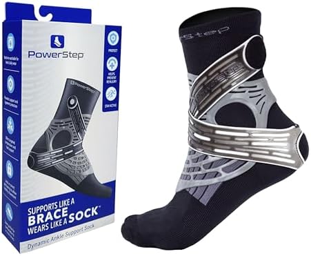 Powerstep Dynamic Ankle Stability Sock, Ankle Brace and Compression Sock, for Flexibility, Support and Injury Prevention