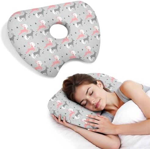 Ear Piercing Pillow with Ear Hole for Side Sleeper Relief Ear Pain,Cotton and Polyester Ear Pillows,Washable Ear Guard Pillow