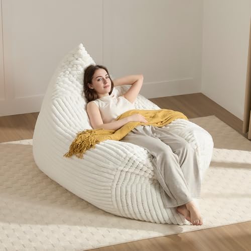 3-in-1 Giant Bean Bag Chair for Adults & Kids, Convertible Floor Sofa to Mattress, High-Density Foam Chair Bed with Washable Cover, Multi Functional Lounge Couch for Bedroom, Living Room (Beige)