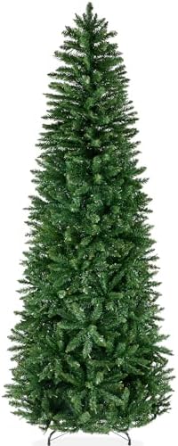 Best Choice Products Unlit Pencil Christmas Tree, 9ft Premium Artificial Tree, Realistic Spruce Holiday Decor w/ 1,298 Branch Tips, Metal Base