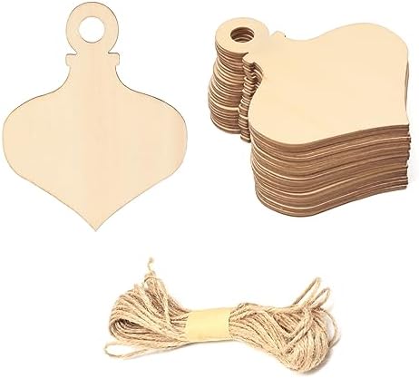 Honbay 30PCS Christmas Wooden Hanging Ornaments Acorn Shaped Unfinished Blank Wood Pieces Wood Slices Wood Chips Embellishments Thanksgiving Wooden Gift Tags for Home Party Decoration - with Twine