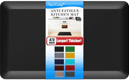 4/5 Inch Thick Kitchen Mat - Cushioned Anti Fatigue Mats for Kitchen Floor - Easy to Clean, Water Resistant, Non-Slip Kitchen Rug for Sink, Office, Kitchen (17''x24'' Black)